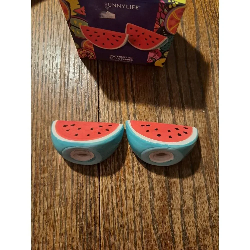 SunnyLife Watermelon Salt Pepper Shaker Set Ceramic Kitchen Summer Seasoning New